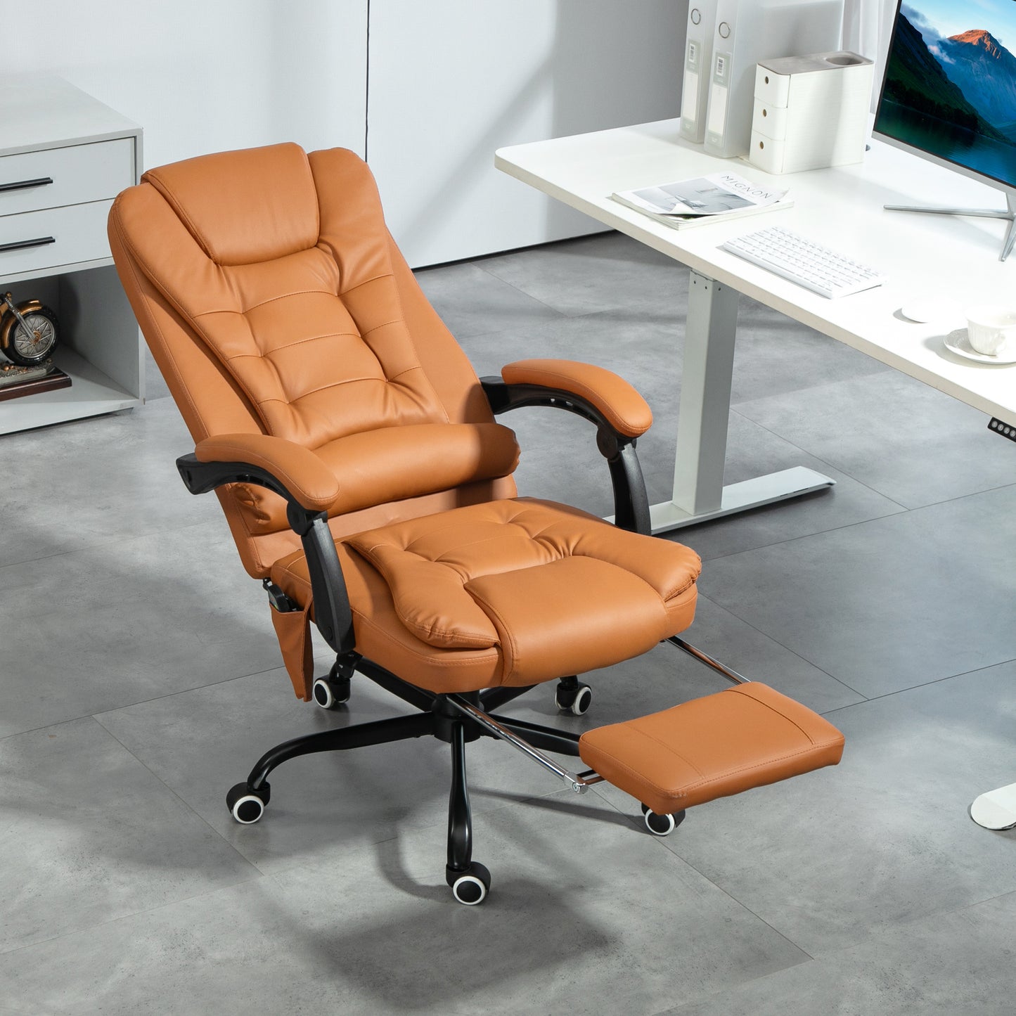 Vibrating Massage Office Chair with Lumbar Support & Footrest - Light Brown