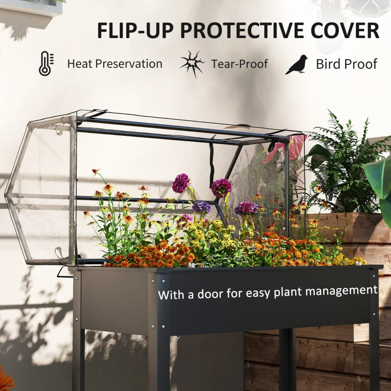 Elevated Garden Bed with Greenhouse Cover - Black, 39.4x18.9x48.8in