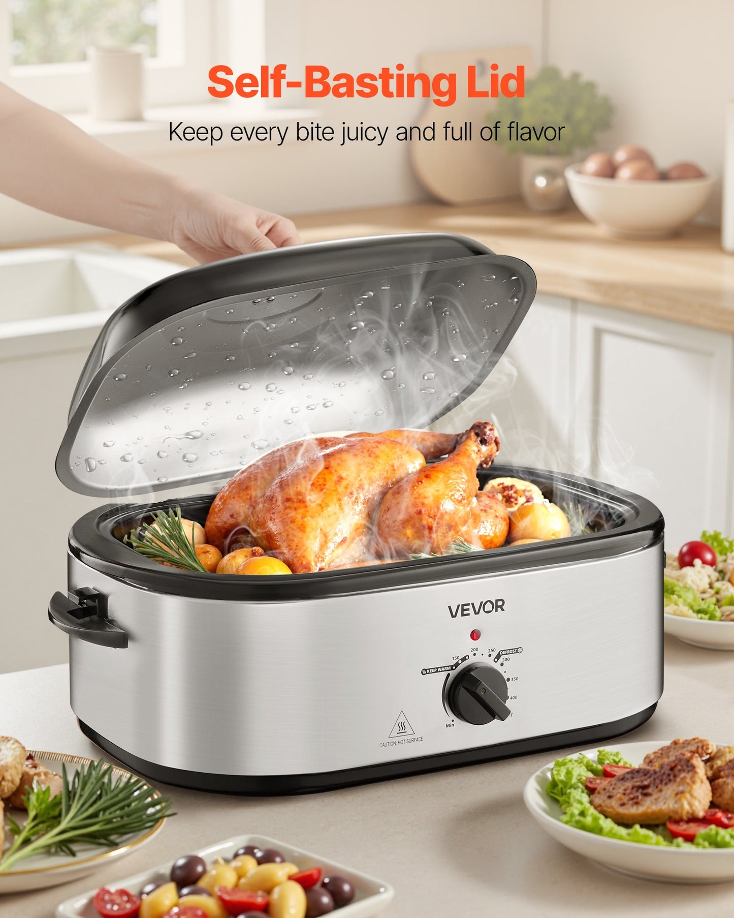 22QT Electric Roasting Pan with Self-Basting Lid - Kitchen Oven Appliance