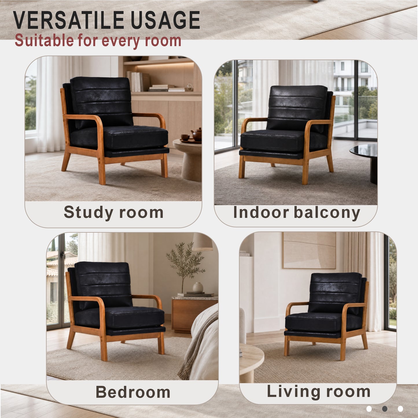 Mid-Century Modern Black Foil Fabric Wood Armchair