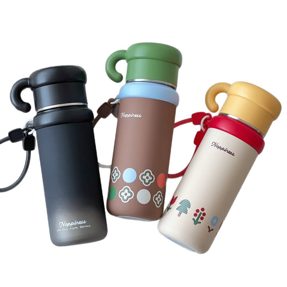 Insulated Stainless Steel Travel Cup with Carrying Strap - 500ml