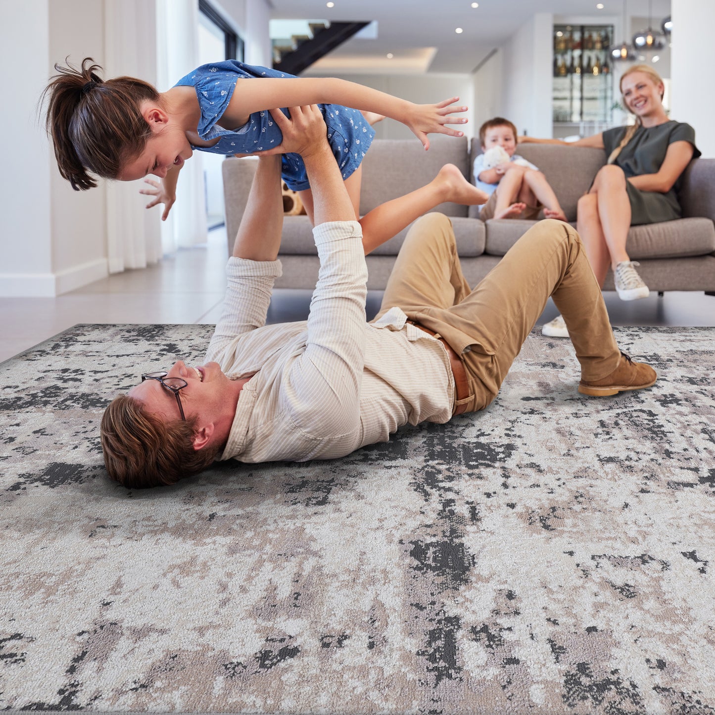 PAYAS 5X7 Cream Brown Abstract Area Rug