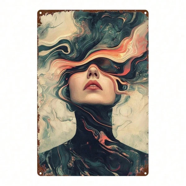 Abstract Woman Drowning Metal Sign - 8x12 Inch Wall Decor