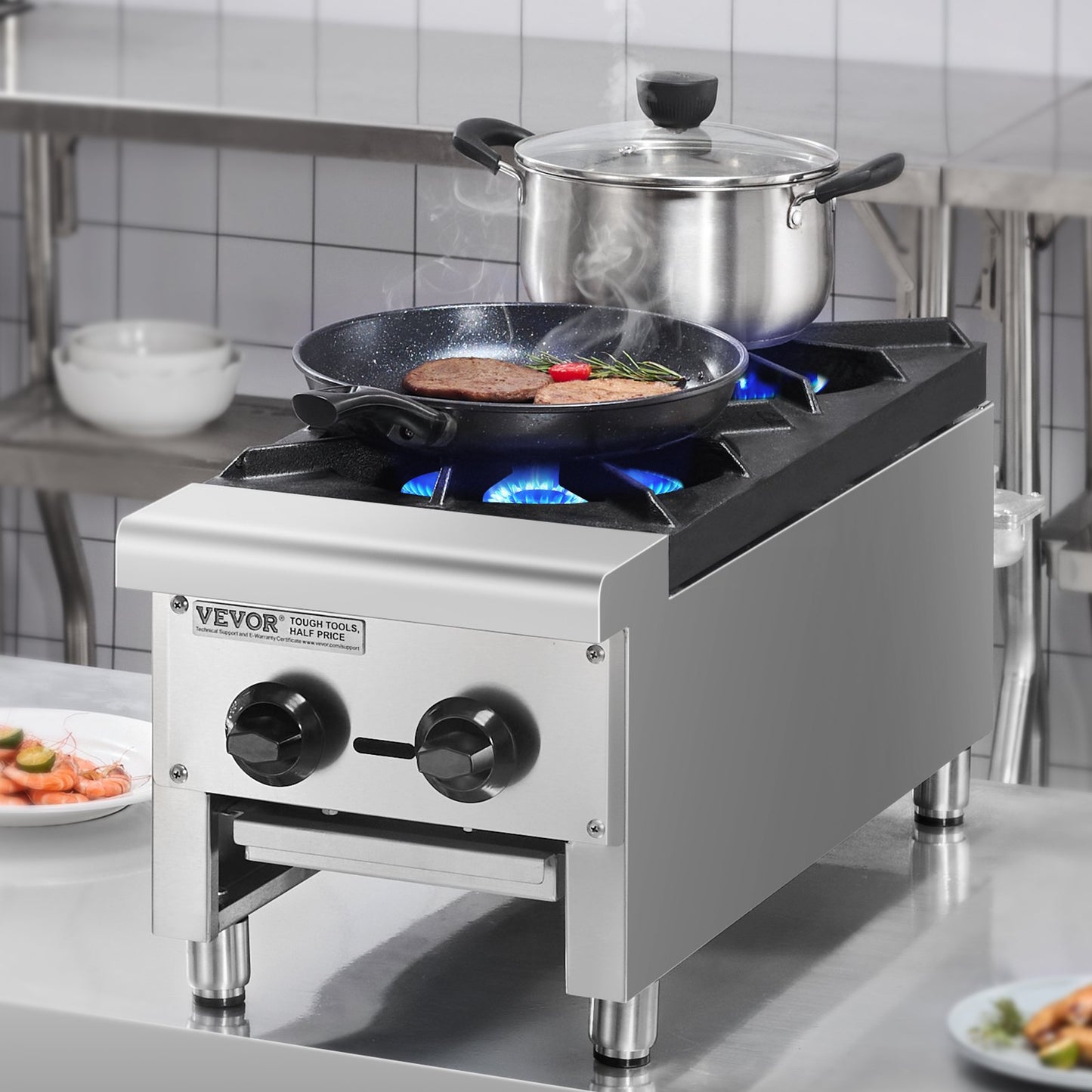 Commercial Gas Range Stove - 2 Burner Countertop Hot Plate