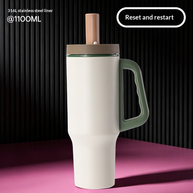 Large Capacity Insulated Water Bottle with Quick-Release Straw - 1100ml