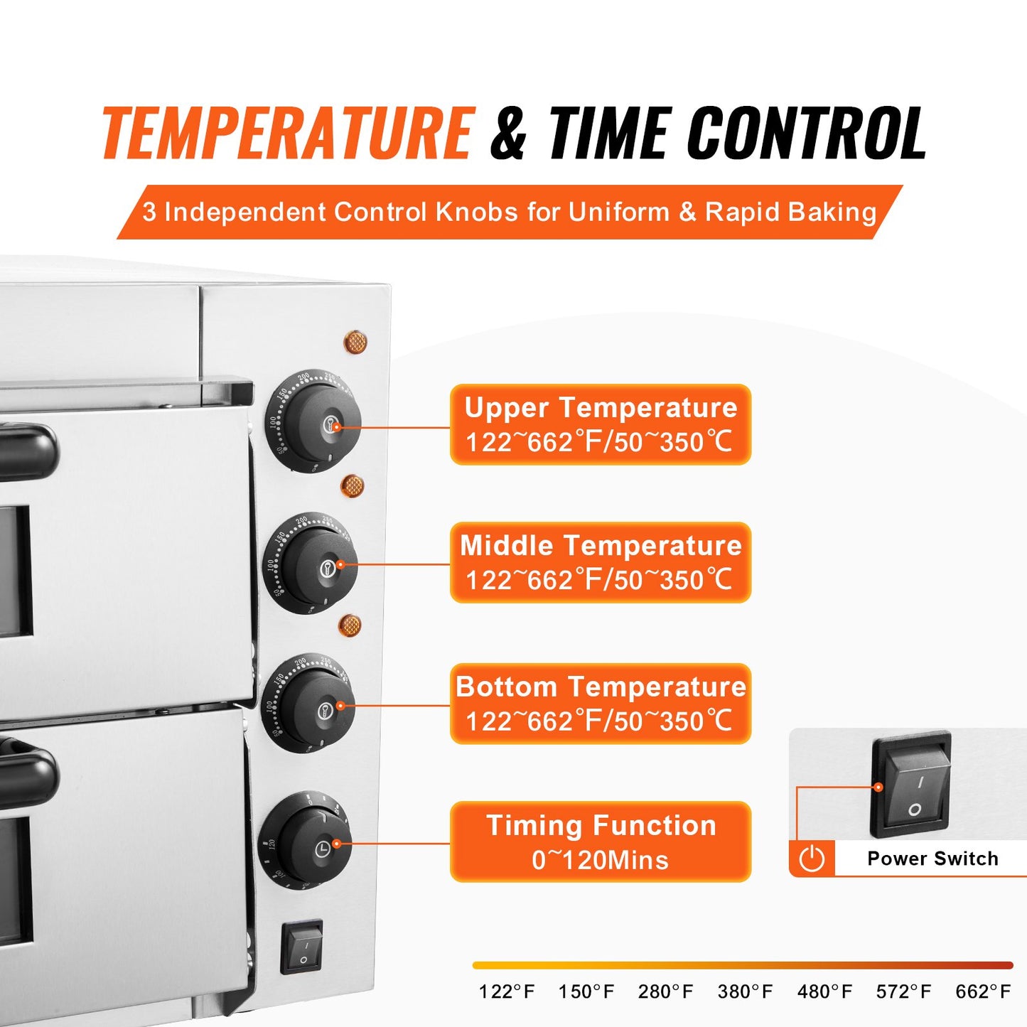 Electric Countertop Pizza Oven 16-Inch with Stainless Steel & Adjustable Temp
