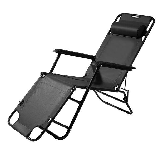 Portable Folding Reclining Chair - Dual Purpose Black