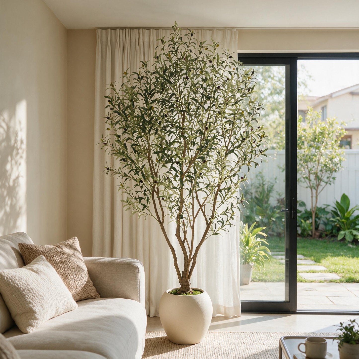 8FT Artificial Olive Tree with Modern White Planter - Indoor & Outdoor