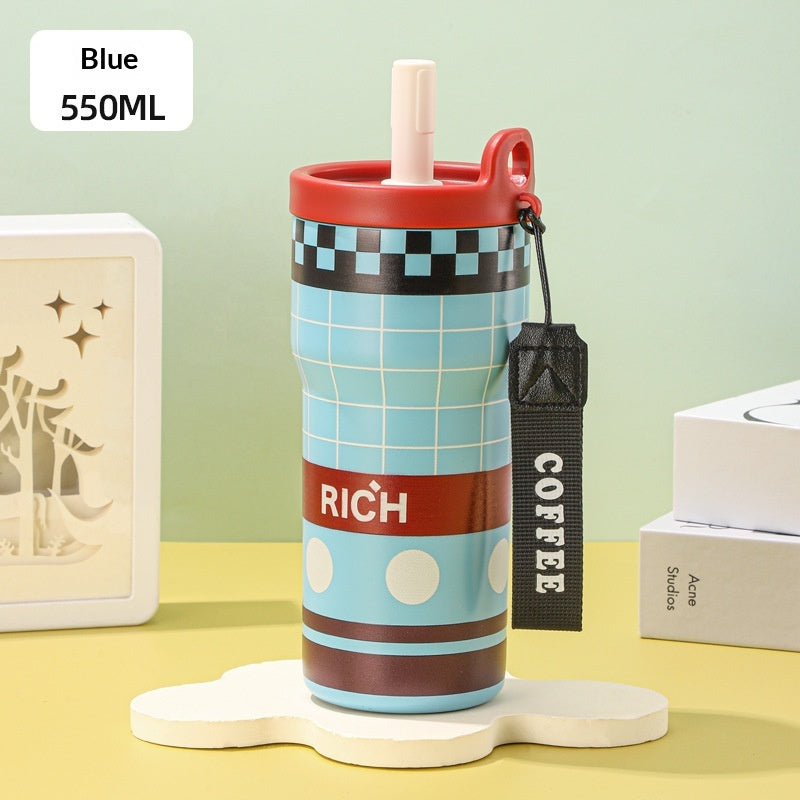 Insulated Stainless Steel Travel Mug with Straw - Large Capacity Coffee Cup