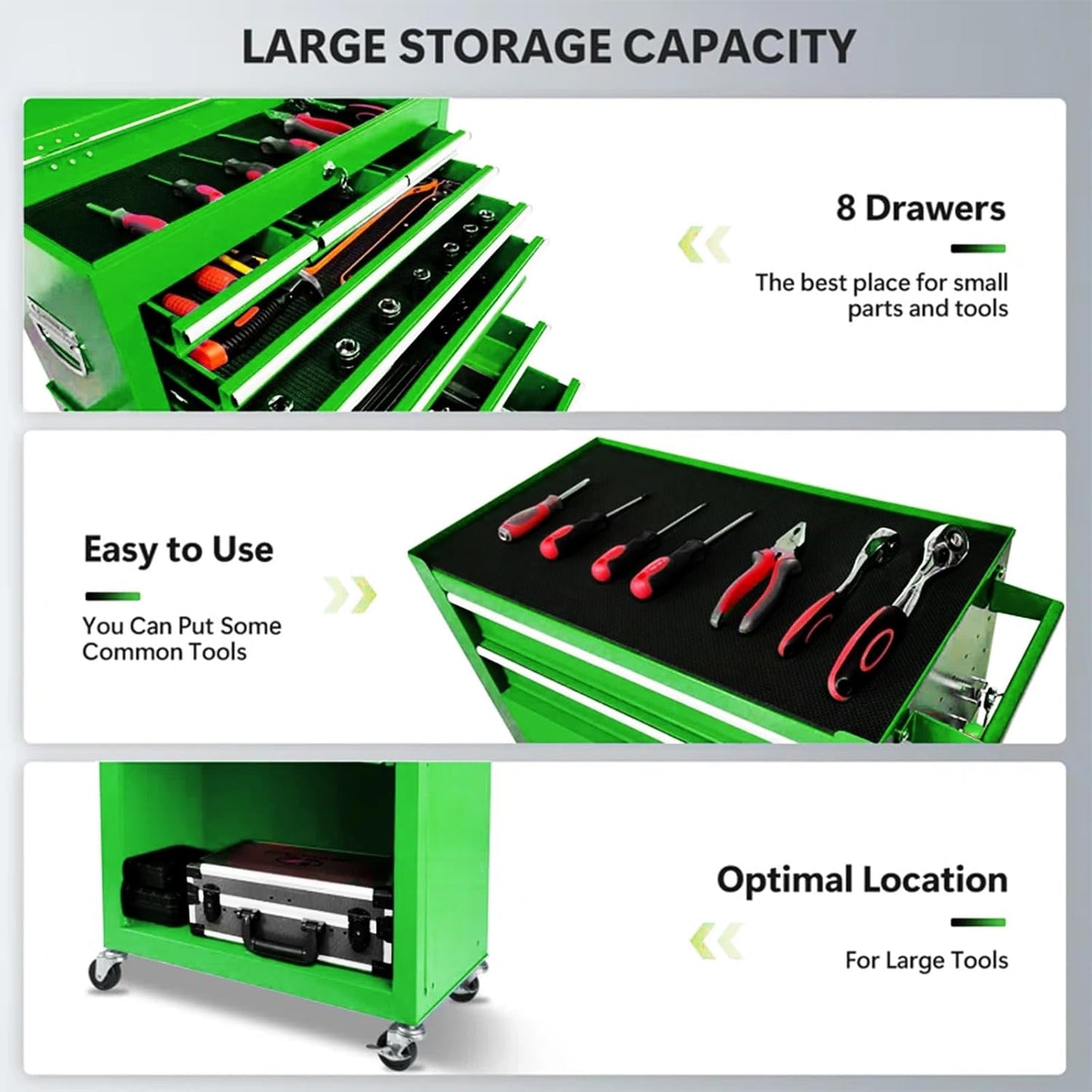 8-Drawer Rolling Tool Chest with Lockable Cabinets and Wheels - Garage Storage
