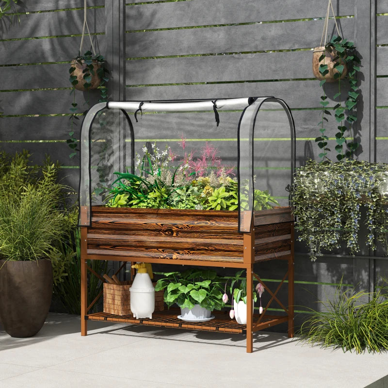 Raised Garden Bed with Cover and Legs - Elevated Planter Box for Vegetables and Flowers, Brown