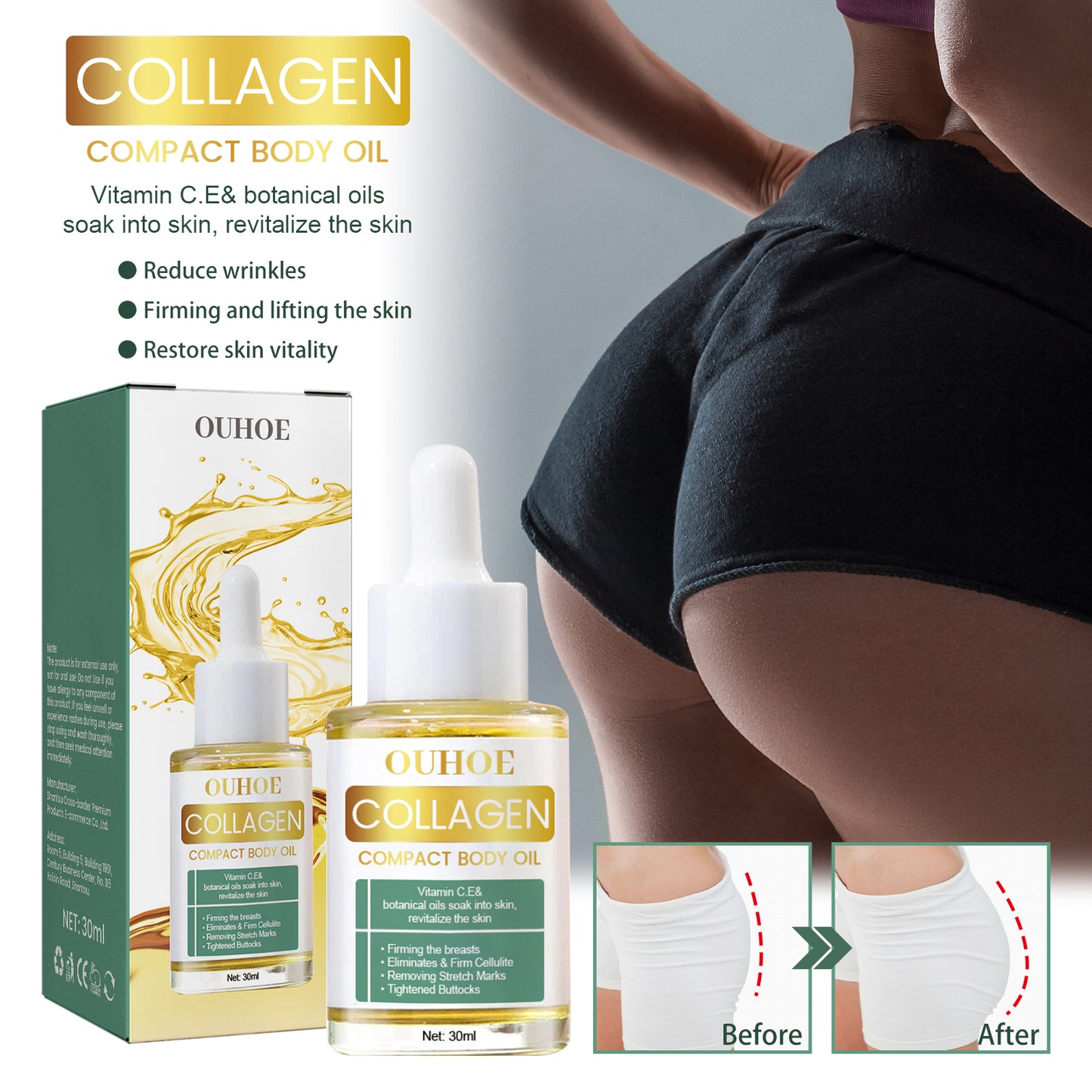 Collagen Firming Body Oil - Moisturizing Massage Oil for Skin Tightening