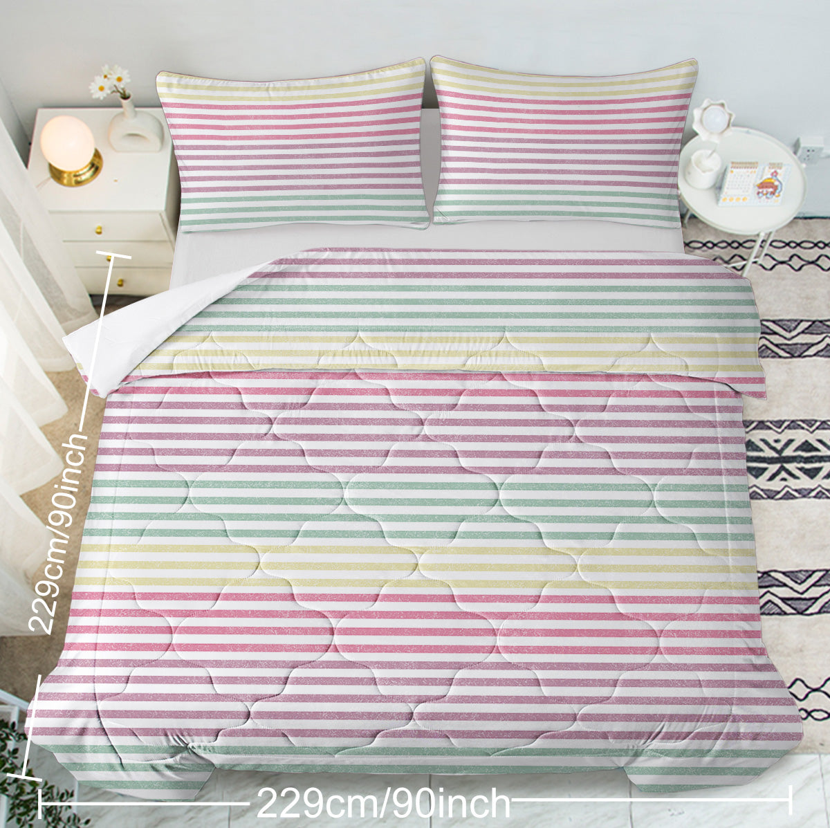 Rainbow Striped Comforter Set - Full Size Bedding 3 Piece