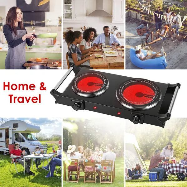 1800W Electric Double Burner Hot Plate with 5 Temperature Settings
