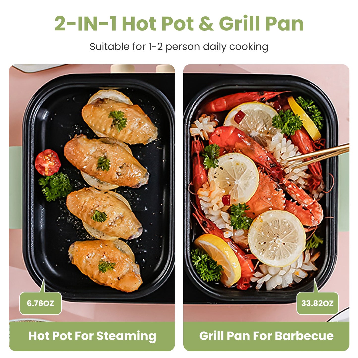 2-in-1 Electric Hot Pot & Grill - Portable Non-Stick Cooker