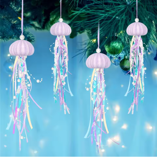 4 PCS Sea Urchin Christmas Tree Ornaments - Purple