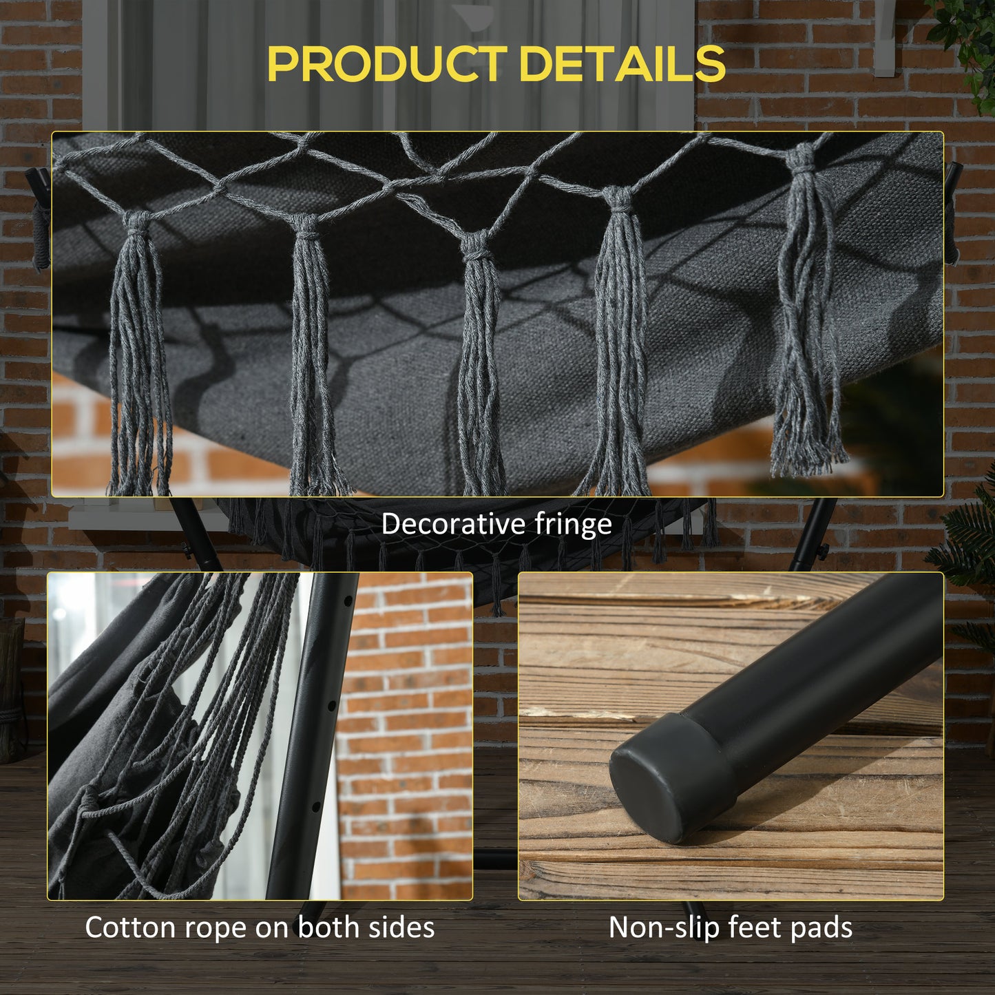 U-Shape Hammock Chair with Headrest - Dark Gray