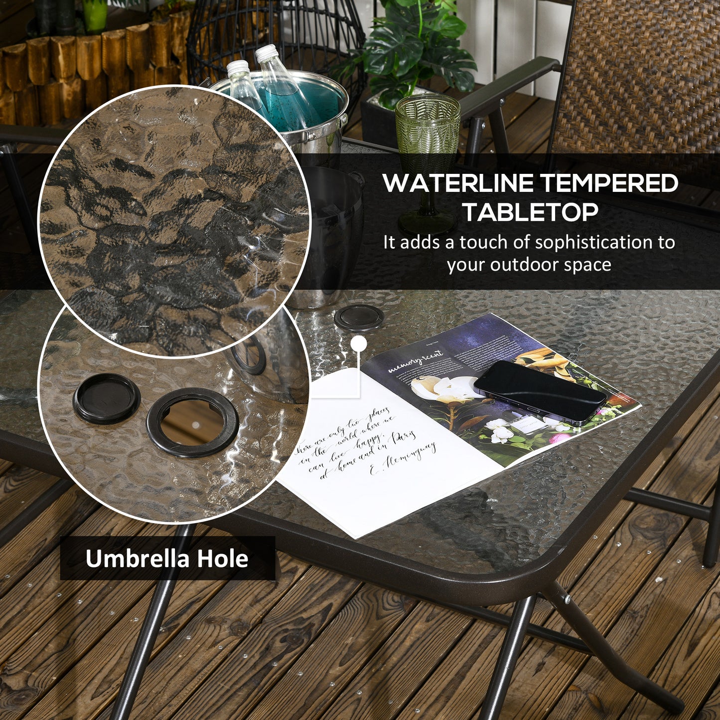 5-Piece Outdoor Dining Table Set with Umbrella Hole - Dark Brown