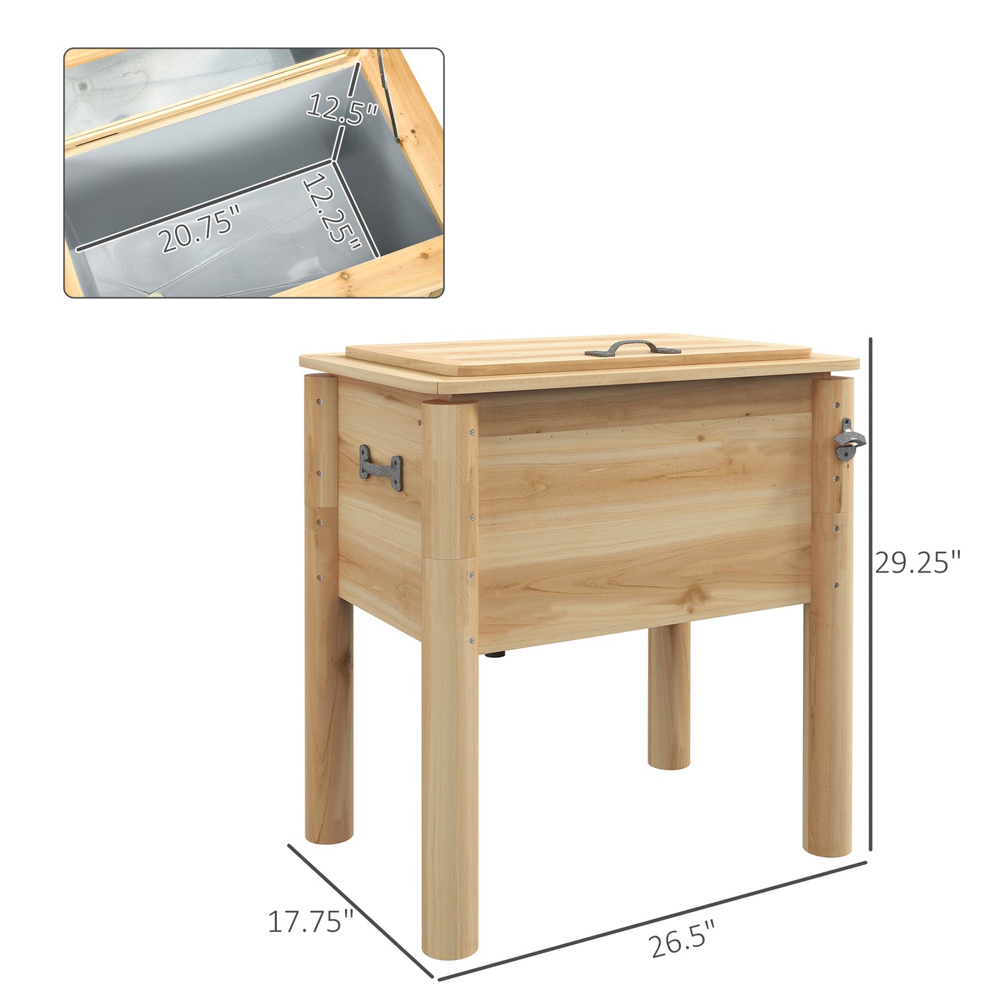 54 Quart Wooden Outdoor Cooler with Bottle Opener - Natural