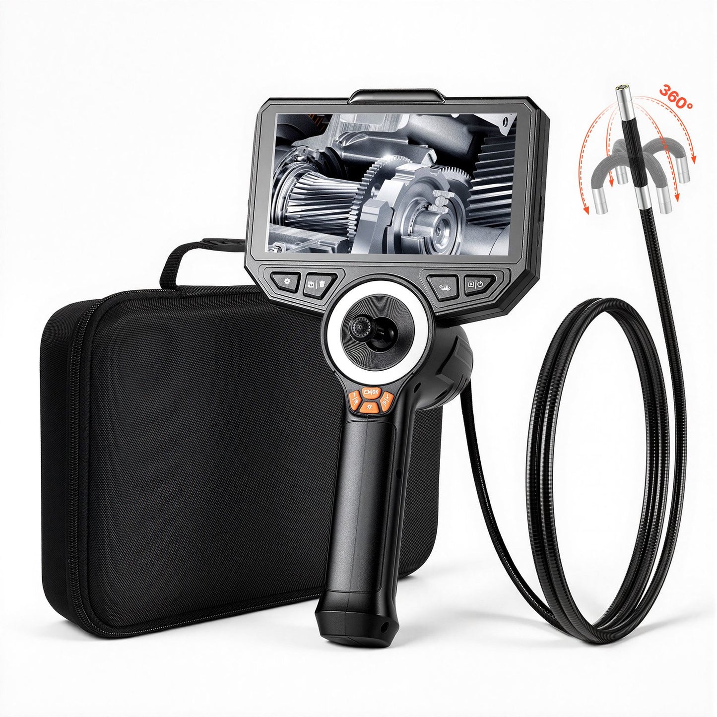 Articulating Endoscope with Light - 4-Way 360 Borescope Camera, 1920x1080, 6-Inch HD Screen, Waterproof Inspection Tool