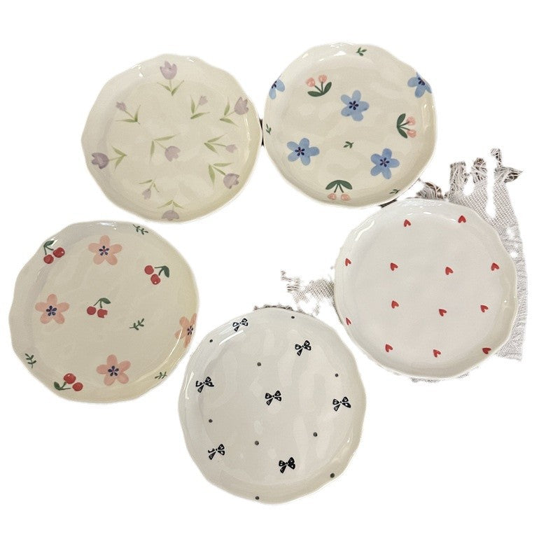 Small Irregular Floral Ceramic Plate - Hand-Painted Kitchen Decor