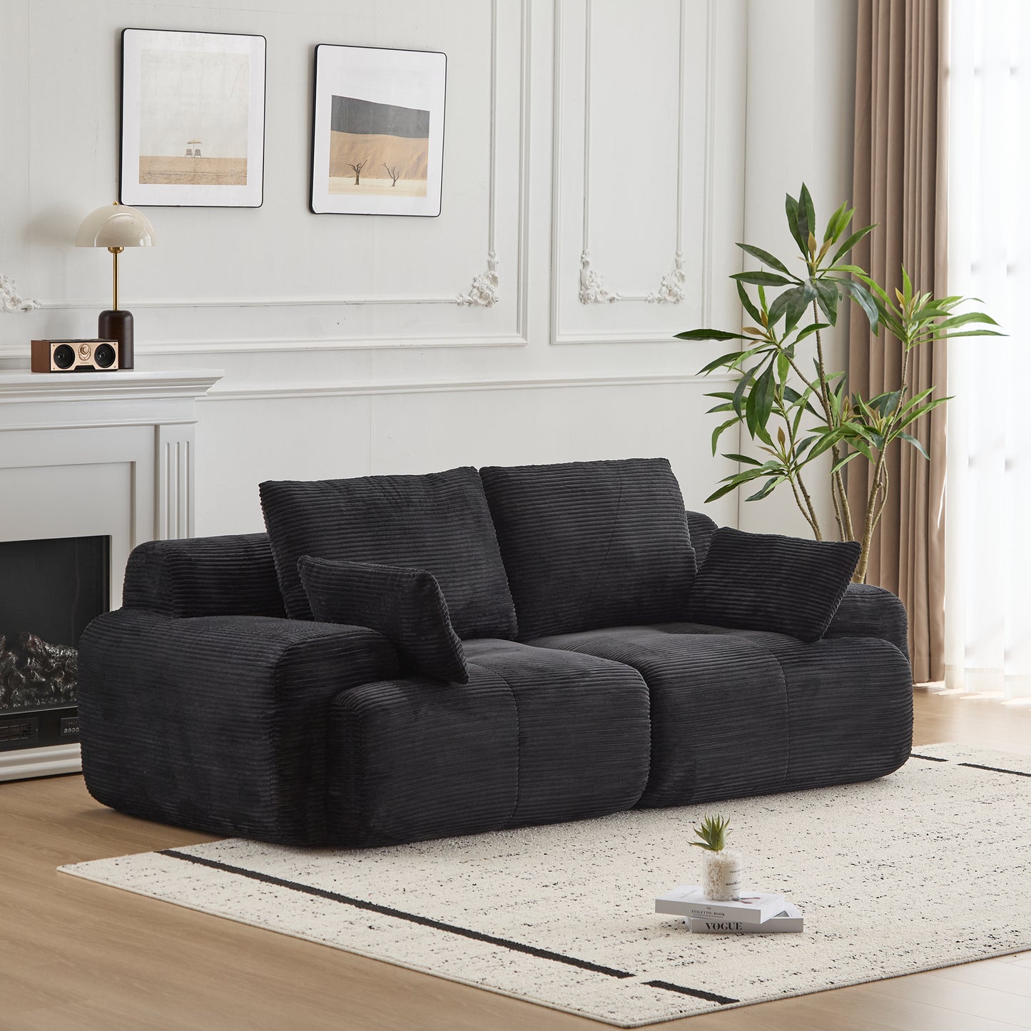 2-Seater Modular Memory Foam Sofa - Pet-Friendly Corduroy, Black