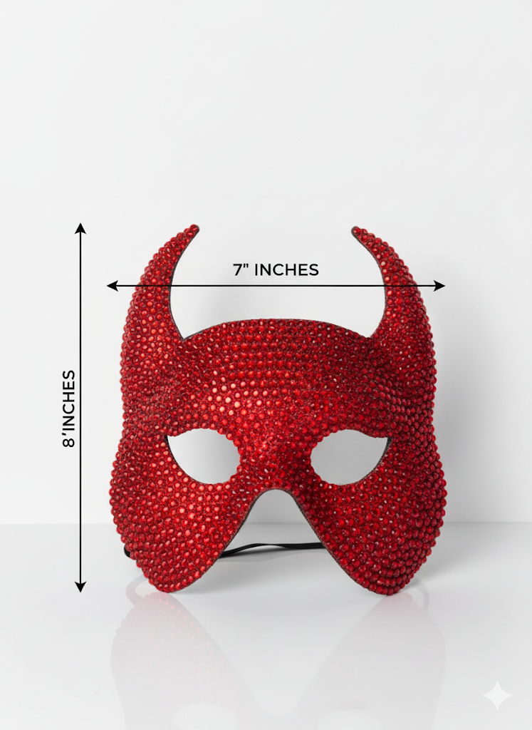 Red Rhinestone Devil Horn Masquerade Mask - Costume Accessory