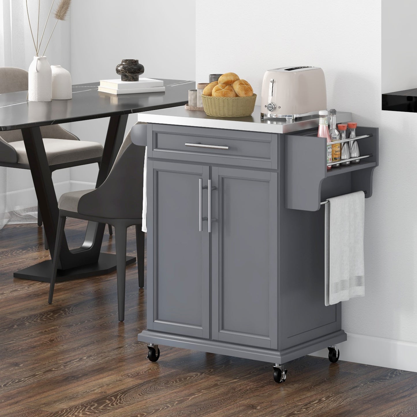 Kitchen Island on Wheels, Rolling Cart with Stainless Steel