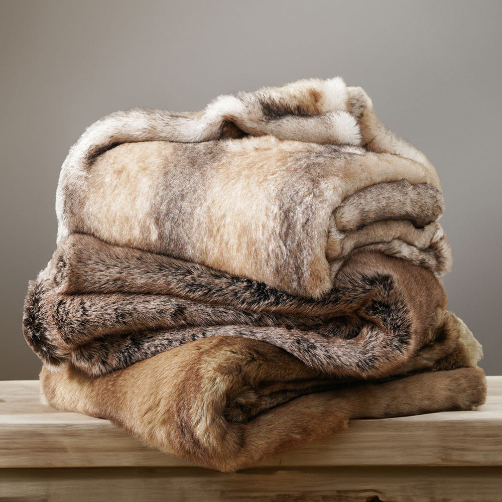 Thick Fuzzy Wool Blanket for Autumn Winter Home Decor Beige Stripes 152x203cm