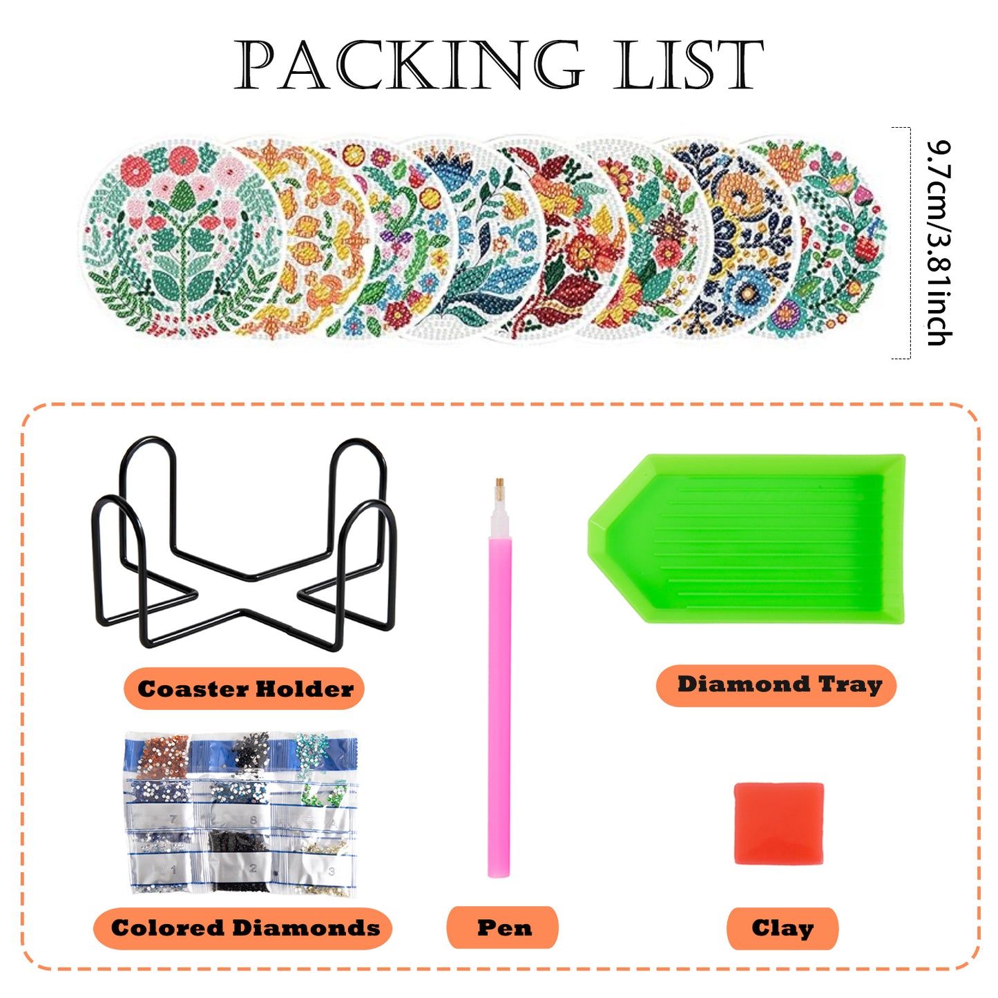 DIY Diamond Painting Coaster Kit with Holder - 9.7cm Craft Supplies for Adults & Beginners