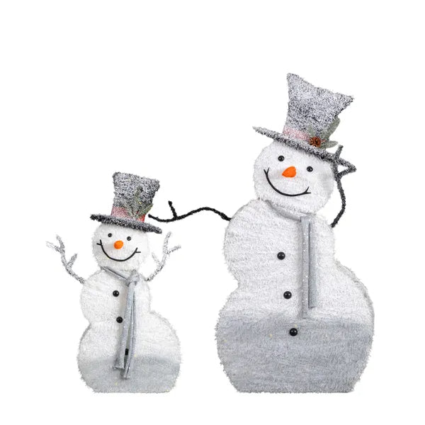 Lighted Snowman Christmas Decorations Set - 2 Pre-lit 2D Displays with 80 LED Lights