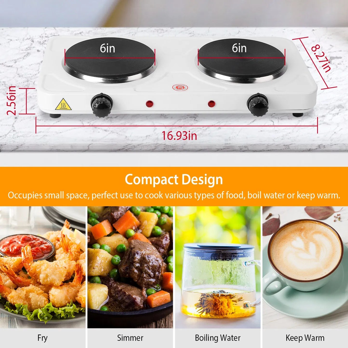 2000W Double Electric Burner - Portable Countertop Hot Plate