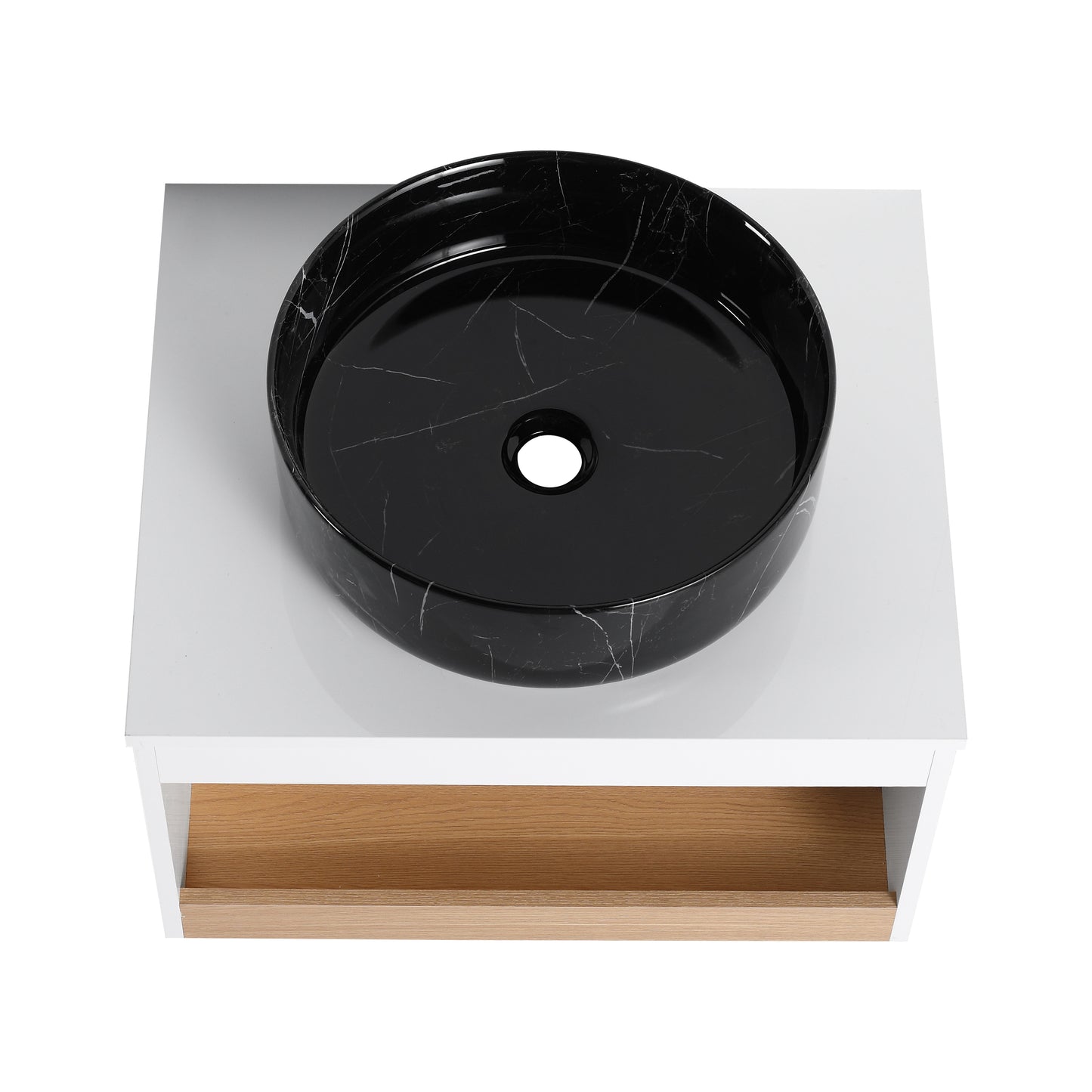 24" Floating Bathroom Vanity with Black Marble Vessel Sink