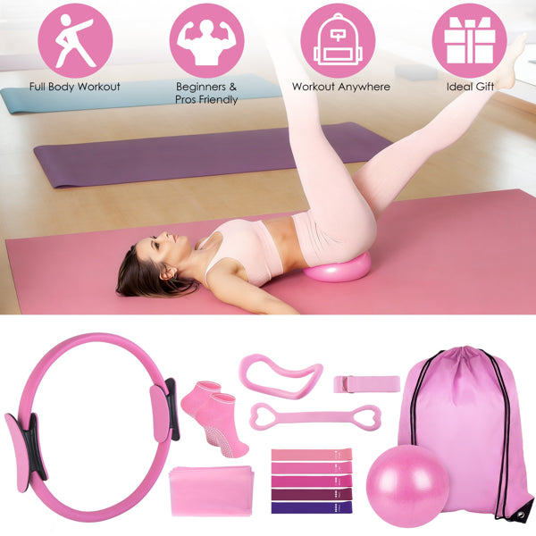 14-Piece Pilates Kit - Resistance Bands, Yoga Ball & Carry Bag