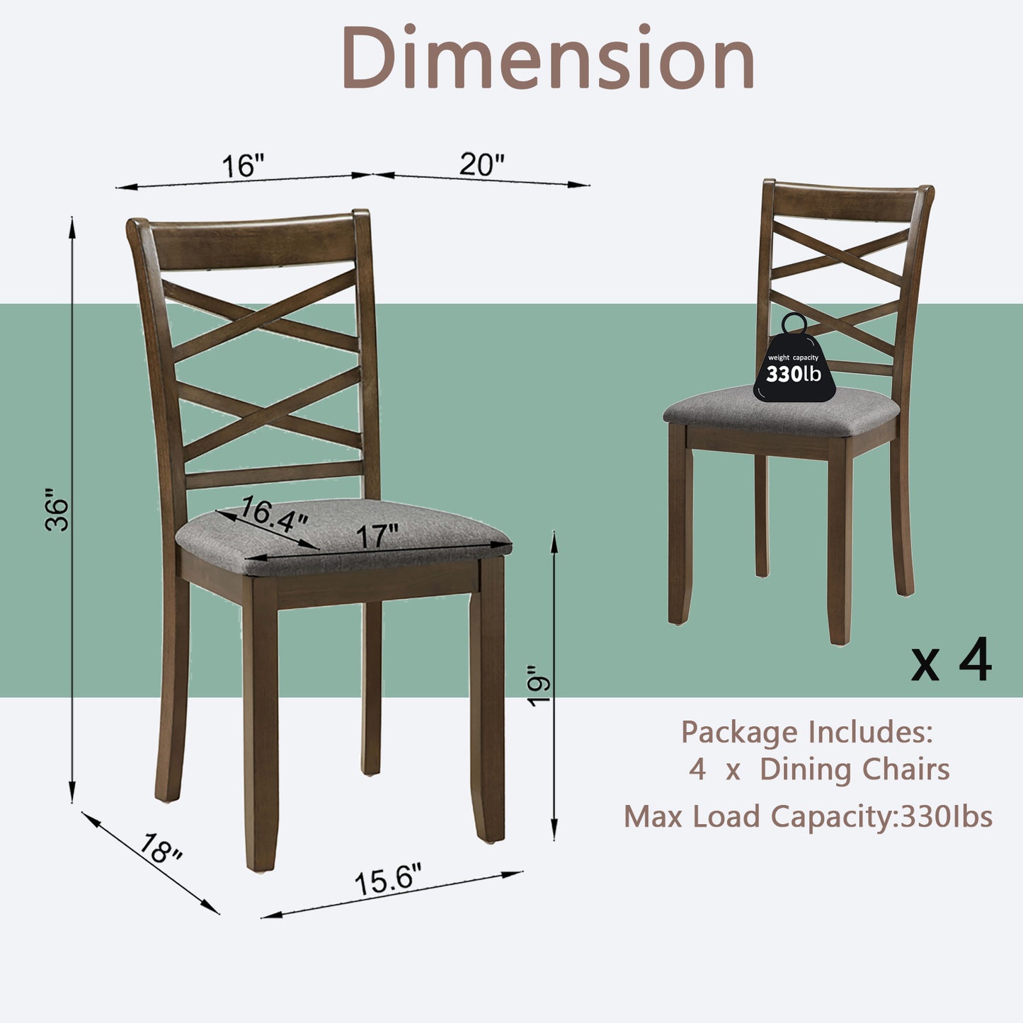 Walnut Dining Chairs Set of 4 - Upholstered Kitchen Chairs