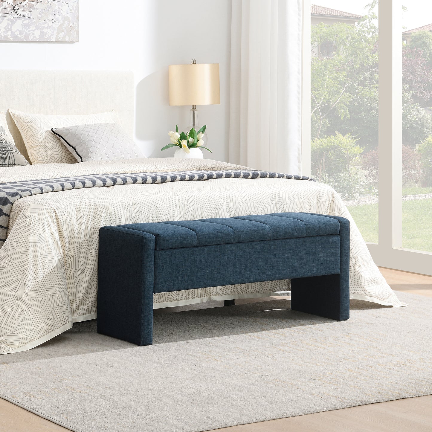 Modern Bed End Bench With Storage,Upholstered Large Foot Rest Stool,