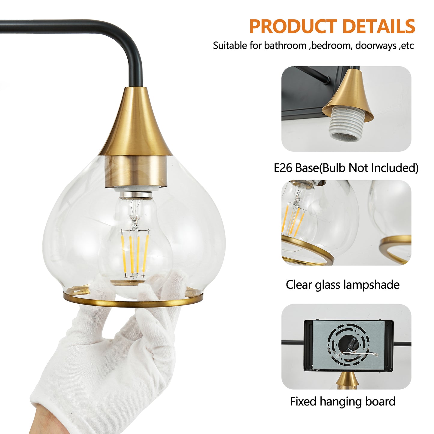48-Inch Modern 6-Light Wall Sconce - Black & Gold Bathroom Fixture