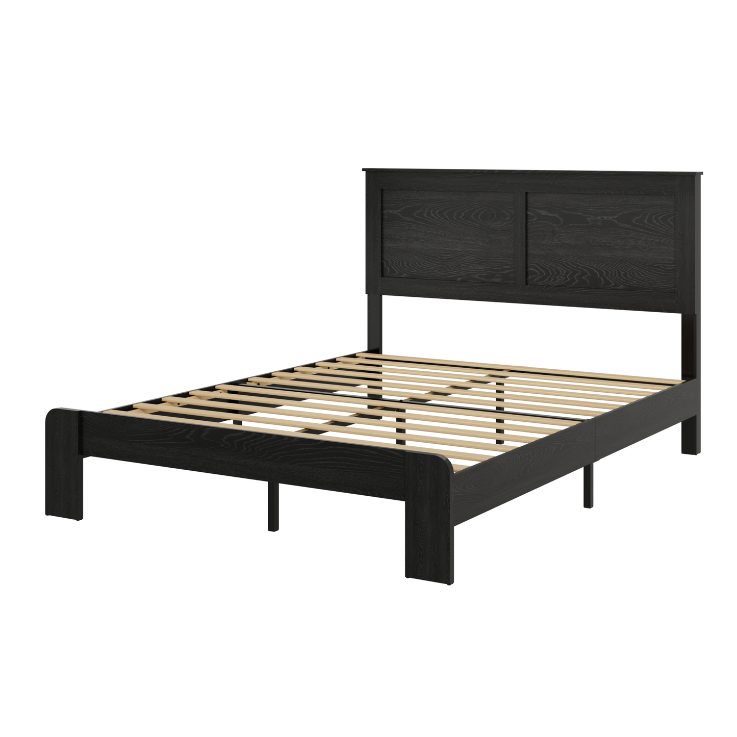 Queen Wood Platform Bed Frame with Underbed Storage - Black