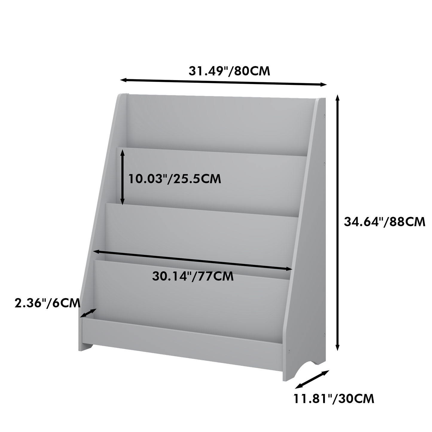 4-Tier Kids Bookshelf - Gray MDF Book Display for Bedrooms & Playrooms