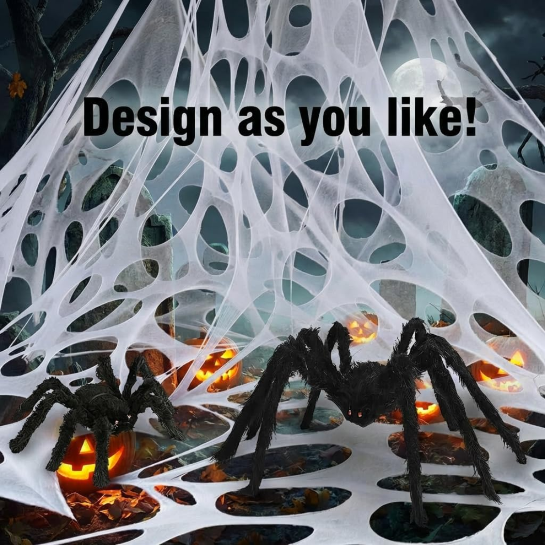 Giant Halloween Spider Web Decoration - 450 Sq Ft with Stakes