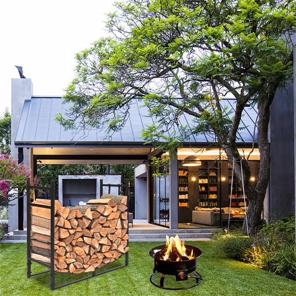 Heavy-Duty Firewood Stand with Shelving and Hooks - Weatherproof Steel Garden Tool