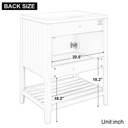 24" Black Modern Bathroom Vanity with Ceramic Sink & Wood Frame