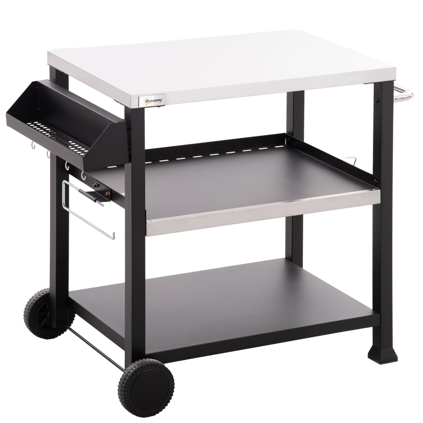 Stainless Steel Outdoor Grill Cart with Wheels - Black