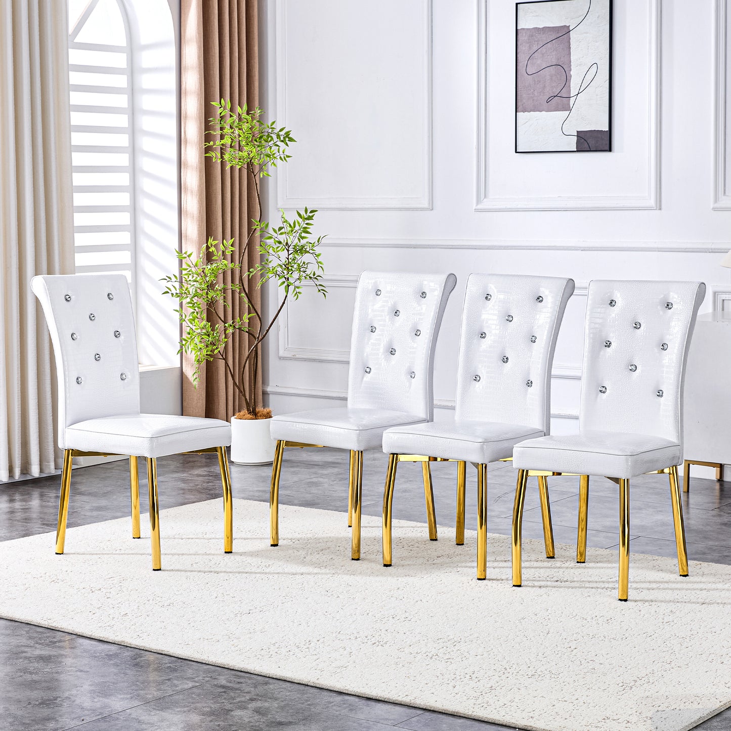 Set of 2 Retro Alligator Textured Dining Chairs with Crystal Accents