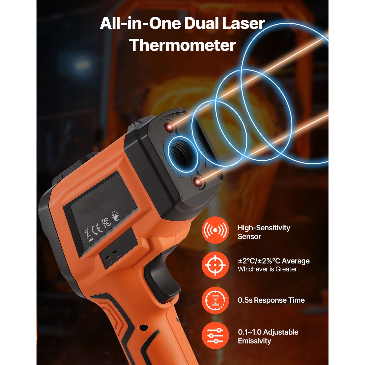 Infrared Thermometer Gun - Dual-Mode Non-Contact Temp Gun for Metal & Industry