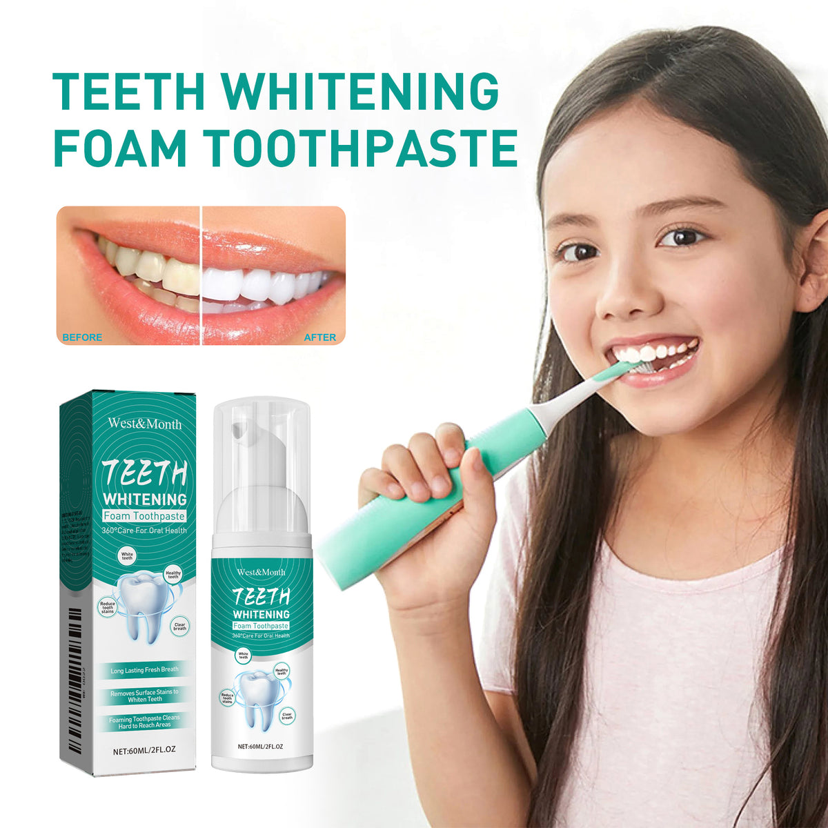 Whitening Toothpaste Foam 60ml - Mint Fresh Oral Care