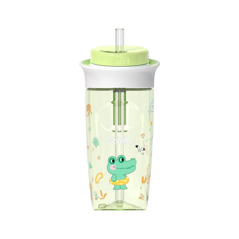 Large-Capacity Cartoon Drinkware with Straw and Handle - 520ml