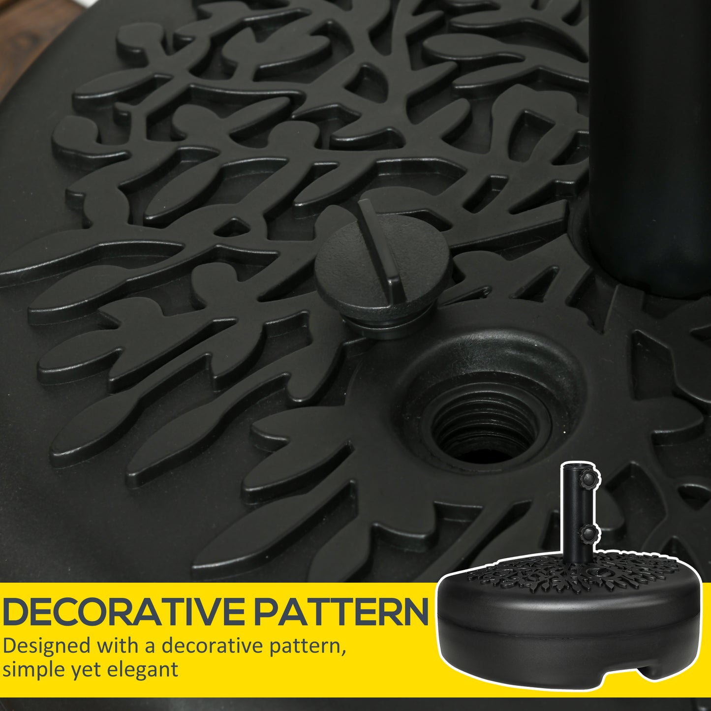 Half Umbrella Base Stand - Water/Sand Filled, Fits 1.5" & 2" Poles, Black