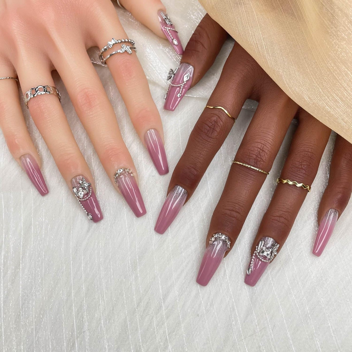 Handmade Press On Nails - Lavender Luster 3D Acrylic False Nails, Size M