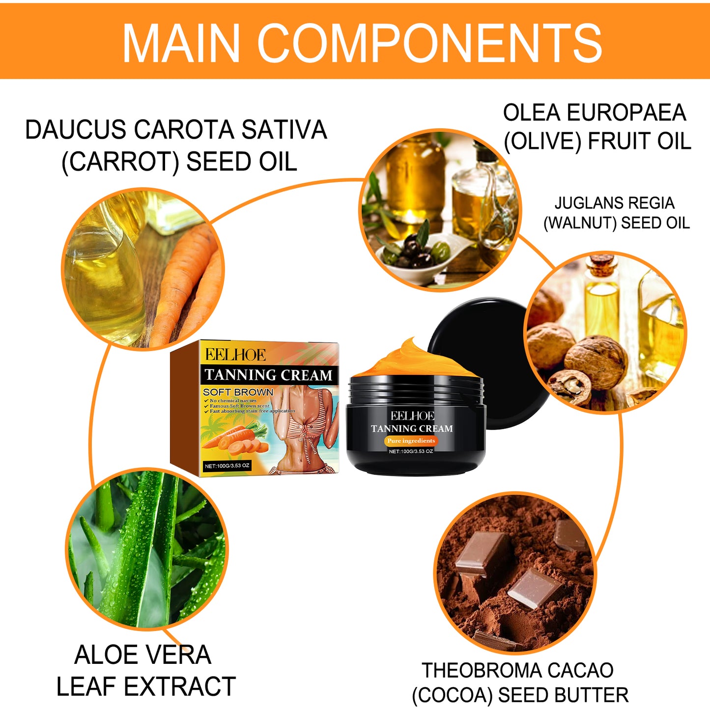 Natural Tanning Cream with Carrot Seed Oil & Cocoa Butter - 100g